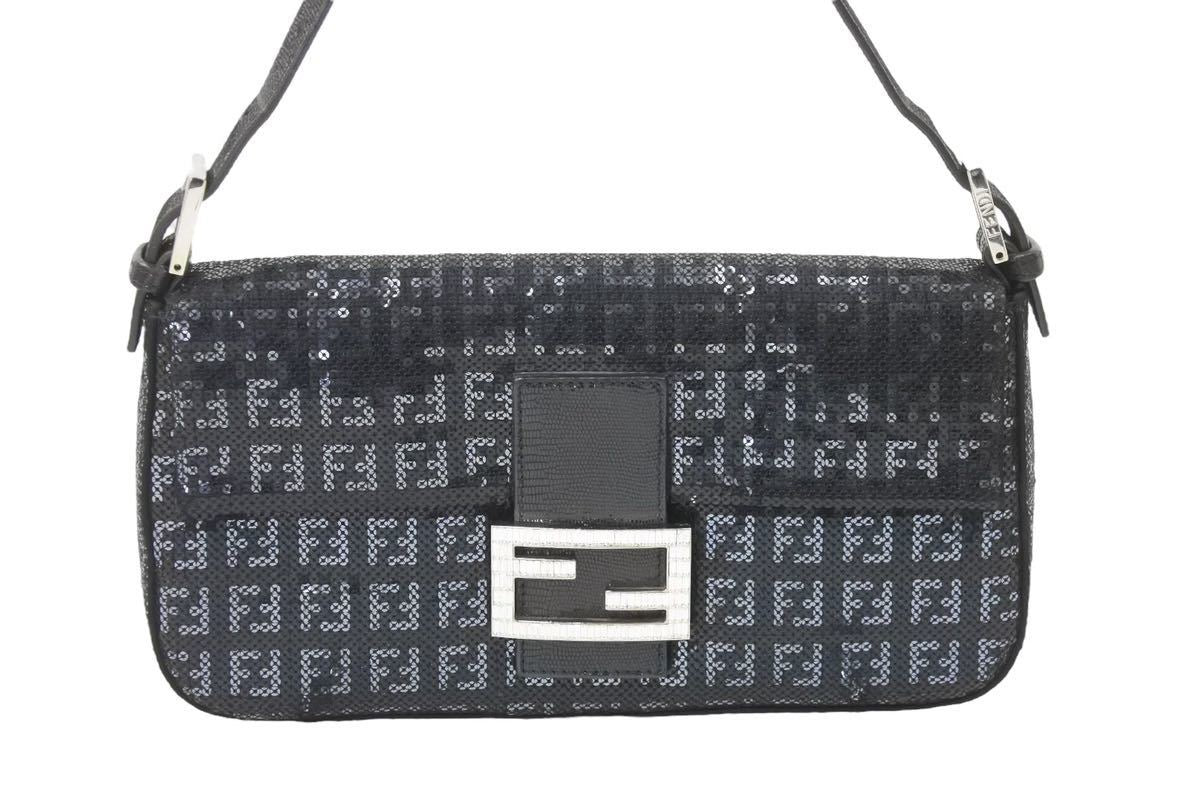 FENDI フェンディ スパンコール マンマバケット ショルダーバッグ ワンショルダーバッグ ブラック ロゴ 美品 中古 48232 –  Casanova Vintage