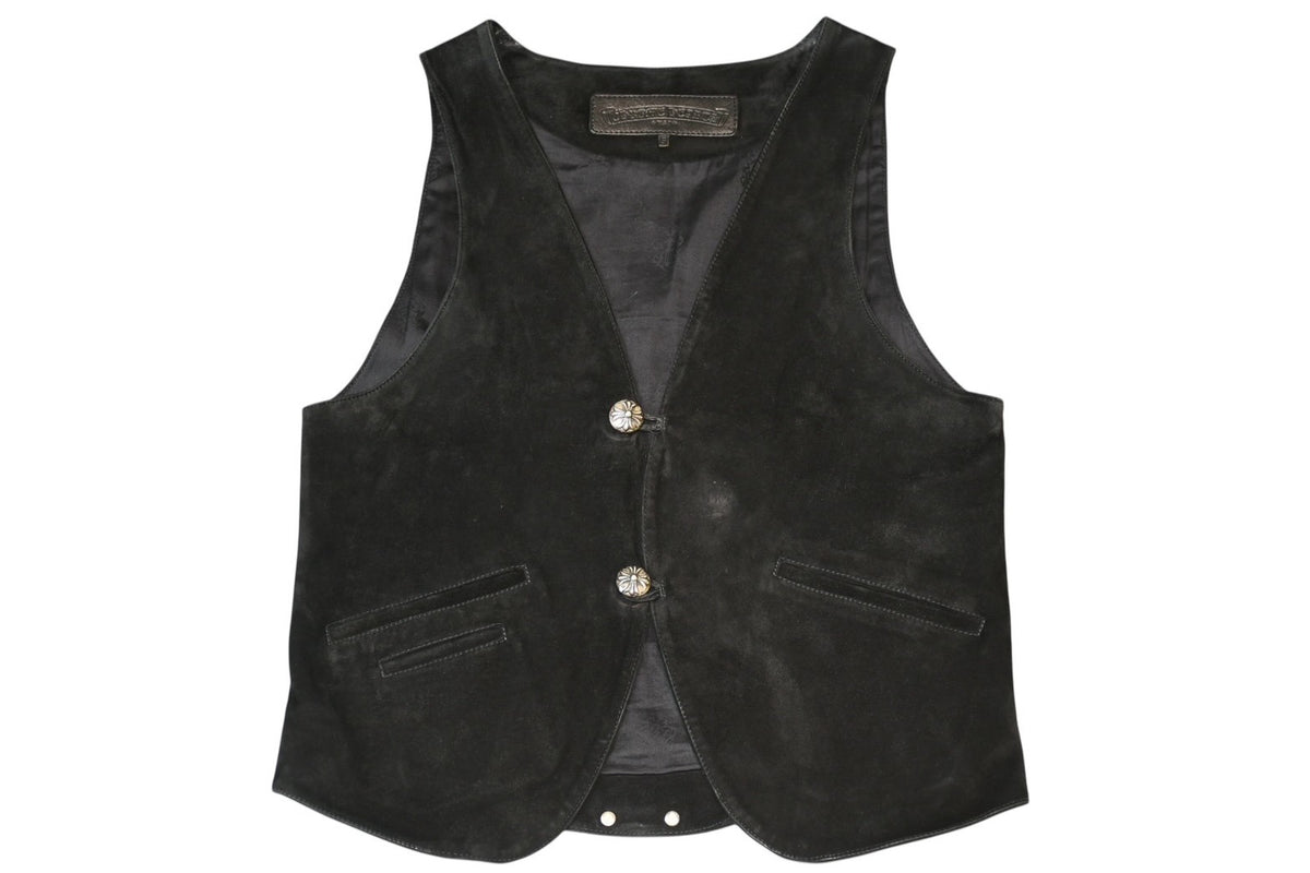CHROME HEARTS クロムハーツ 2B SUEDE VEST スエードレザー ベスト サイズS クロスボールボタン ブラック 美品 中古 4b013149 CHROME HEARTS クロムハーツ 2B SUEDE VEST スエードレザー ベスト