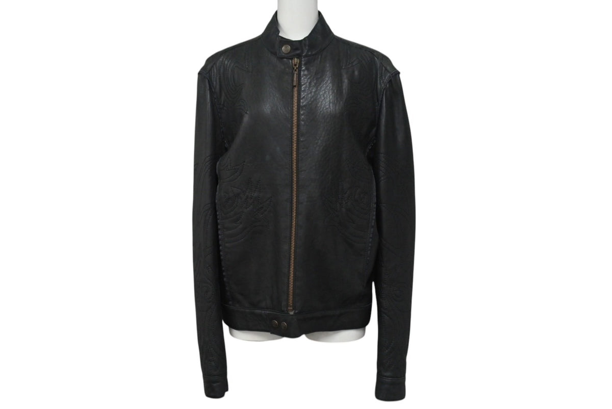 【未使用】justcavalliレザージャケット　サイズL ジャストカヴァリ春物 Just Cavalli ジャストカヴァリ 刺繍 デザイン レザー ジャケット