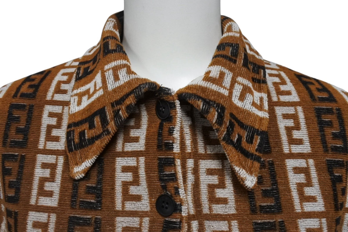 極美品 FENDI フェンディ ズッカ柄 パイルポロシャツ レディース