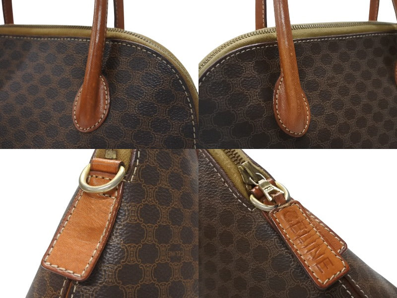 【美品】セリーヌ ハンドバッグ マカダム ゴールド金具 ロゴ レディース 茶 美品】セリーヌ ハンドバッグ マカダム ゴールド金具 ロゴ レディース