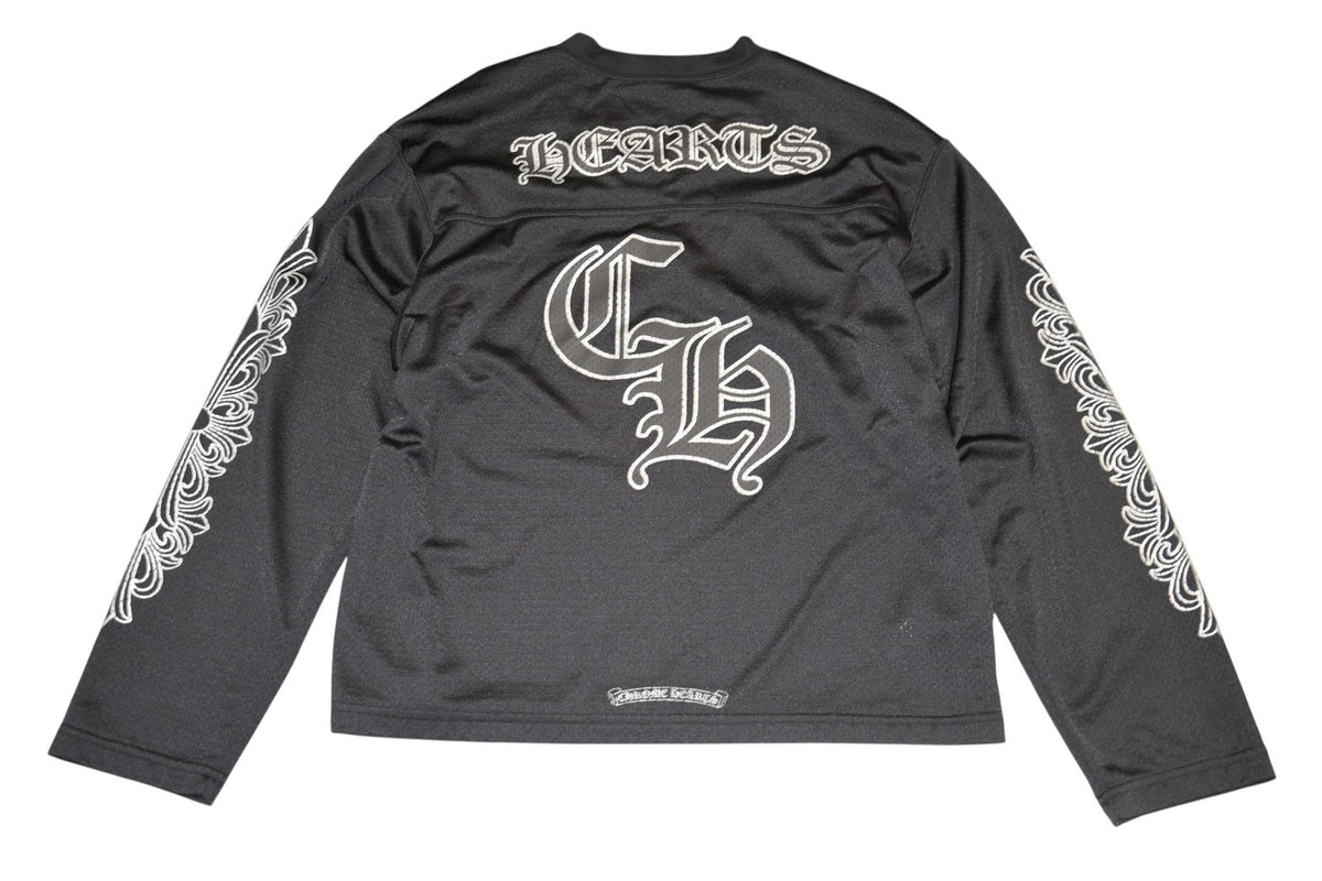 極美品 CHROME HEARTS クロムハーツ メッシュ バーシティー ジャージー ロングスリーブ ブラック グリーン サイズM 中古 4b013068 Chrome Hearts - 極美品 CHROME HEARTS クロムハーツ メッシュ バー