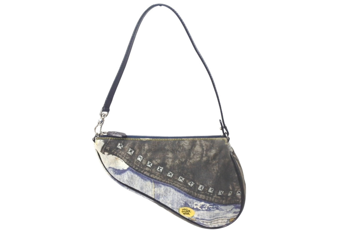 【美品】クリスチャンディオール ダブルサドル ハンドバッグ レザー デニム Christian Dior クリスチャンディオール ハンドバッグ サドルバッグ