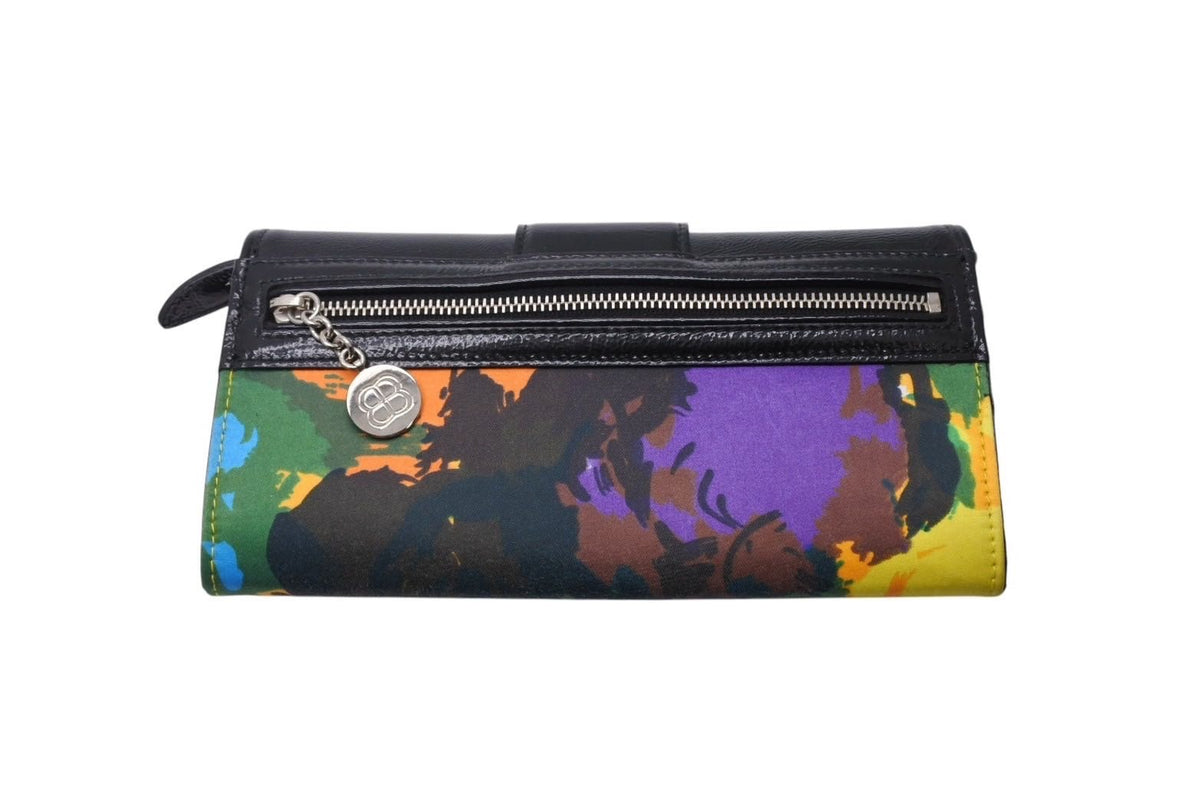 BALENCIAGA バレンシアガ 長財布 ターンロック 192994・496085 レザー サテン ブラック マルチカラー シルバー 美品 中古 4c070413 BALENCIAGA バレンシアガ 長財布 ターンロック 192994・496085 レザー