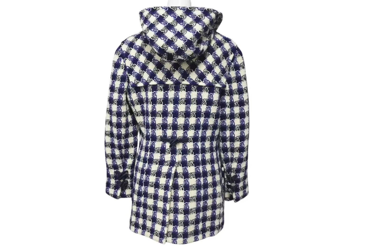 【CHANEL】チェック柄フード付きショートダッフルコート CHANEL】チェック柄フード付きショートダッフルコート CHANEL