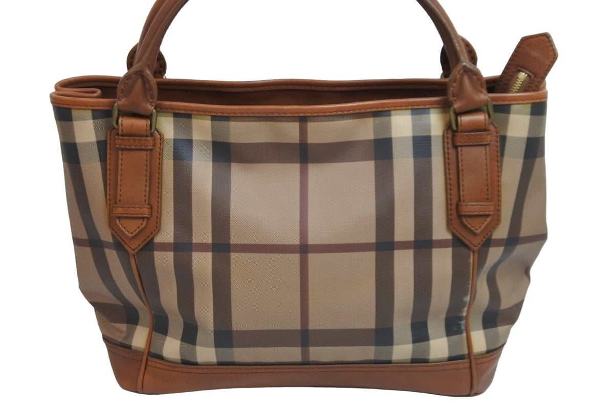 BURBERRY バーバリー チェック柄 レザー トートバッグ ベージュ