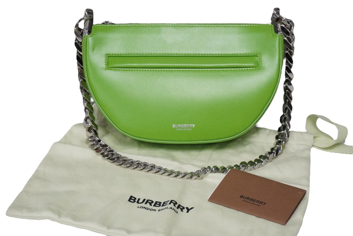 BURBERRY バーバリー チェーンショルダーバッグ Burberry THE OLYMPIA レザー グリーン シルバー金具 レディース 美品  中古 54292 – Casanova Vintage