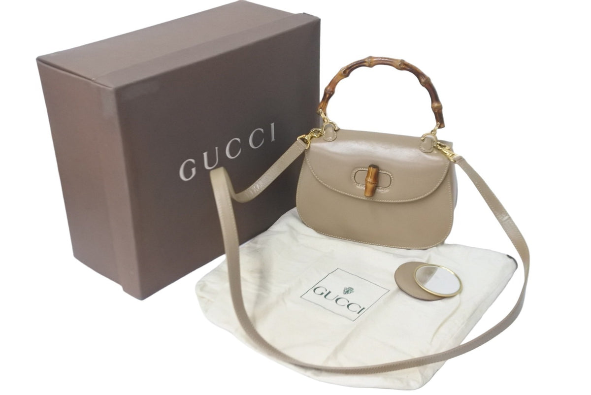 GUCCI グッチ ショルダーバッグ 2WAY ブラウン系 カーフスキン バンブーミニ レザー 000 406 0188 ゴールド金具 美品 中古  57172 – Casanova Vintage