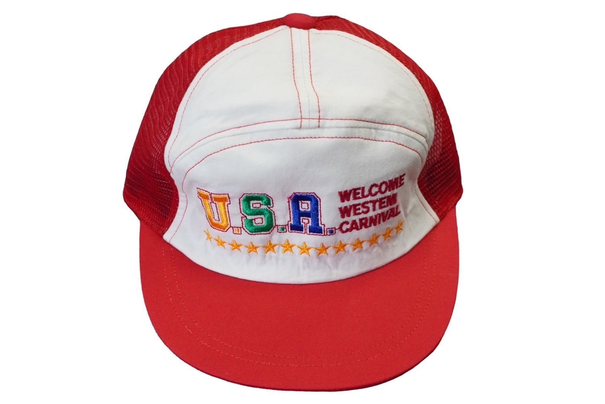 U.S.A WELCOME WESTEM CARNIVAL メッシュ キャップ レッド 帽子 刺繍