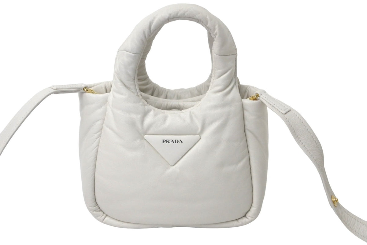 PRADA プラダ ソフト パデッドナッパレザー ハンドバッグ ホワイト 2WAY 1BA359 ゴールド 金具 美品 中古 61403 –  Casanova Vintage