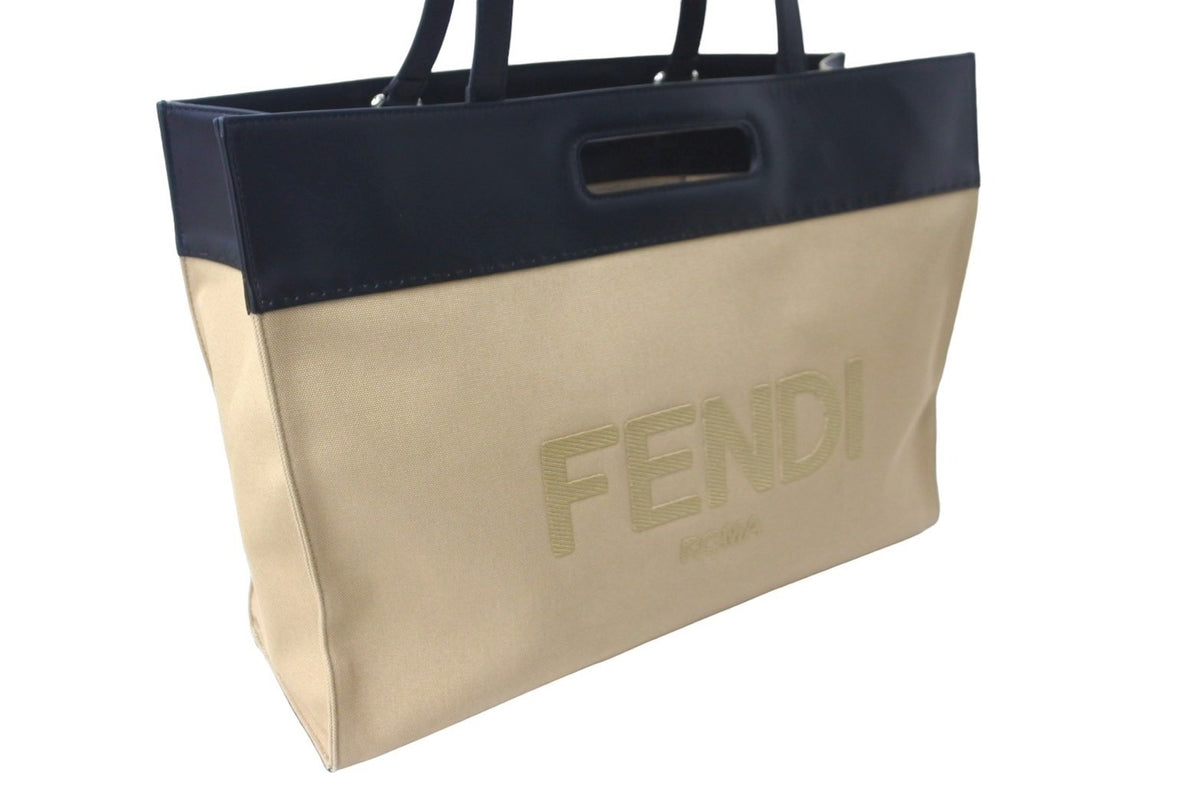 FENDI フェンディ トートバッグ 2WAY バイカラー キャンバス レザー ベージュ ブラック 7VA480 ABVV 美品 中古 61841 –  Casanova Vintage