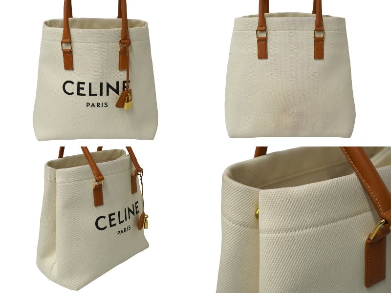 極美品 CELINE セリーヌ ホリゾンタル カバ トートバッグ キャンバス レザー ホワイト ブラウン ゴールド金具 中古 61958 –  Casanova Vintage