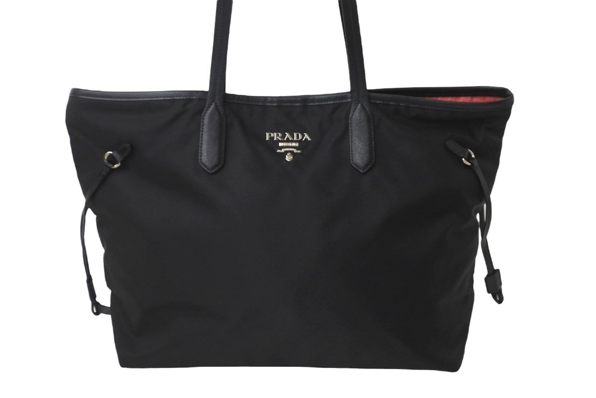 PRADA プラダ トートバッグ 肩掛け BR4001 ナイロン テスート レザー ブラック ピンク シルバー金具 美品 中古 62307 –  Casanova Vintage