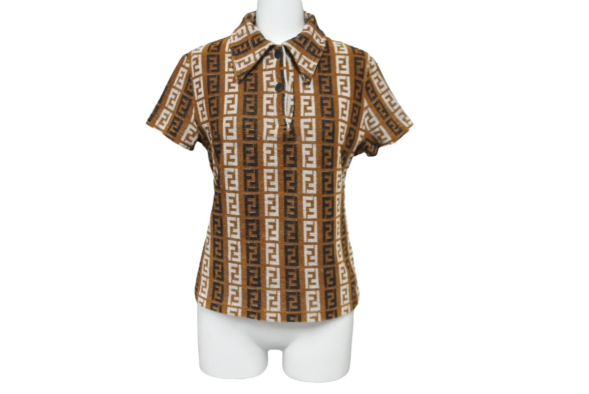 極美品 FENDI フェンディ ポロシャツ サイズ42 ズッカ柄 総柄 パイル