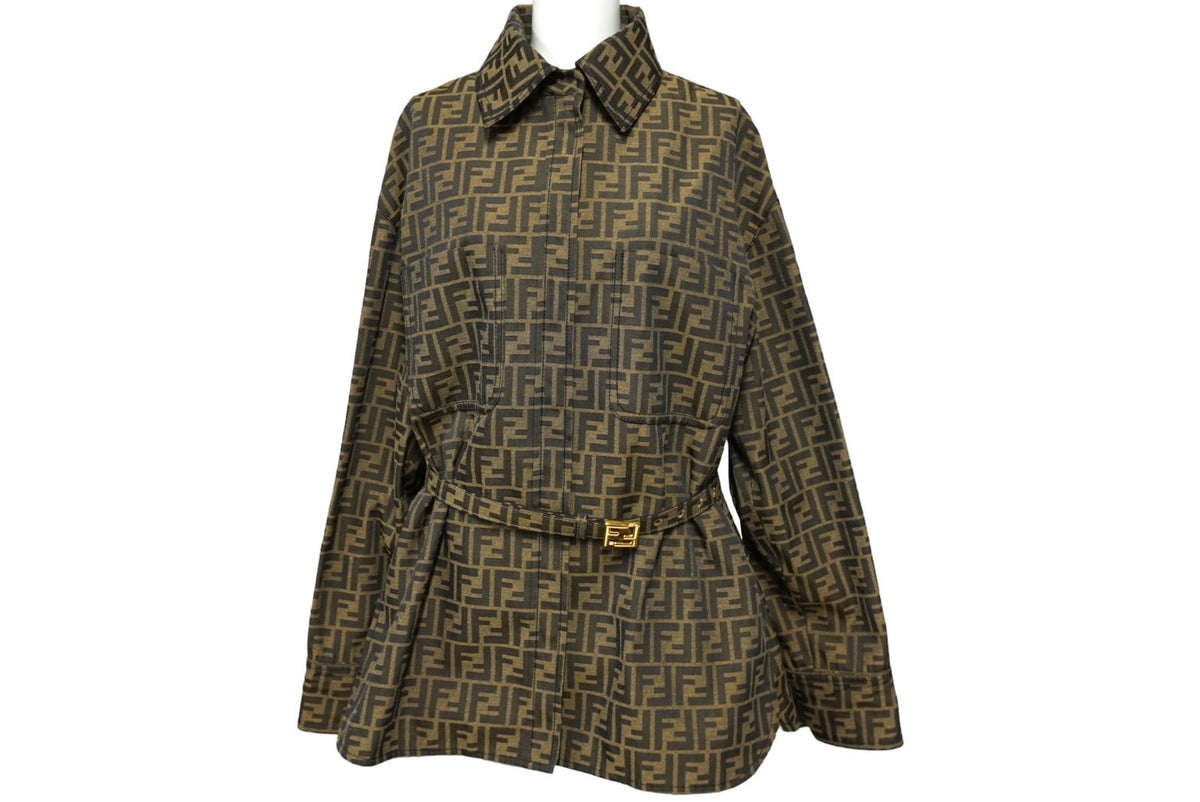 極美品 FENDI フェンディ ズッカ柄 ジャケット シャツ ベルト付き