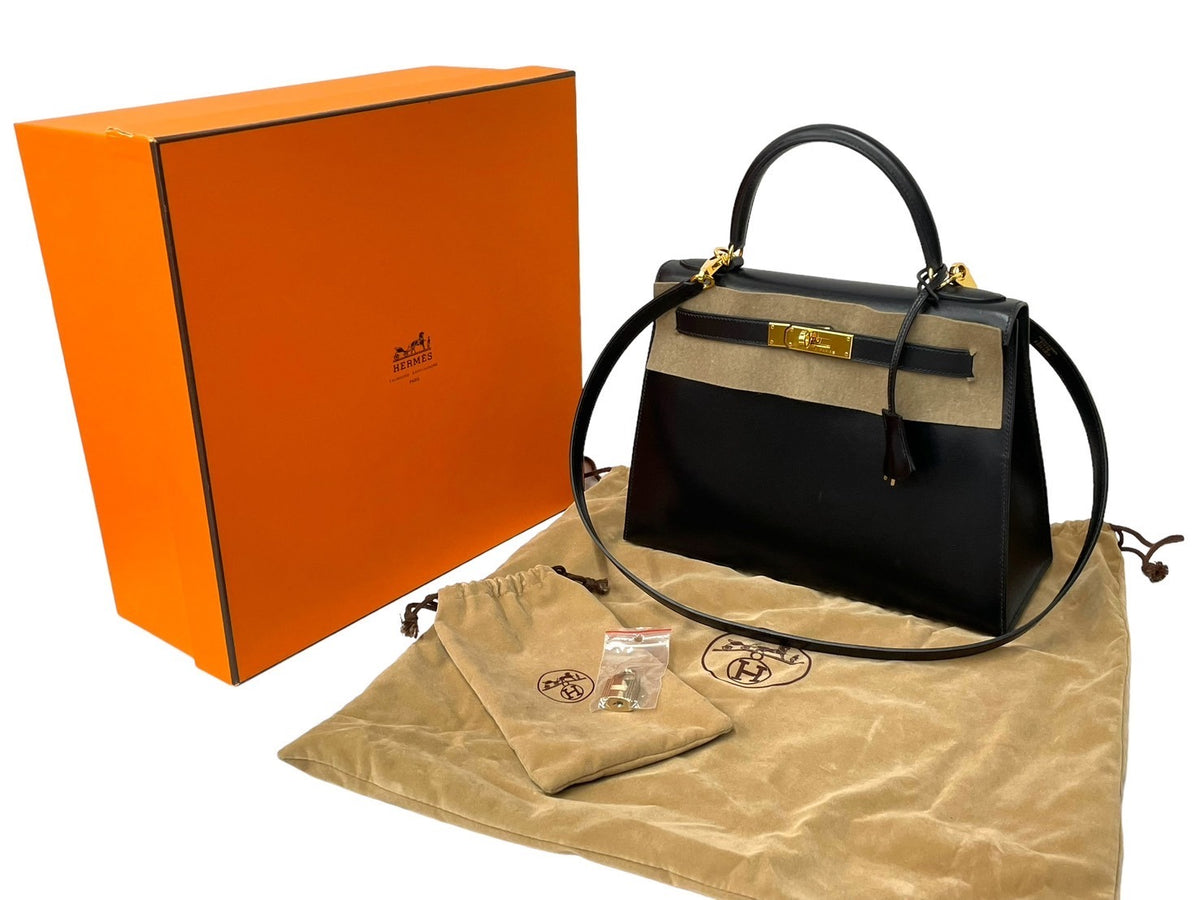 極美品 HERMES エルメス ケリー28 外縫い ブラック ◻︎E刻印 カーフスキン ゴールド金具 ハンドバッグ 中古 64016 –  Casanova Vintage