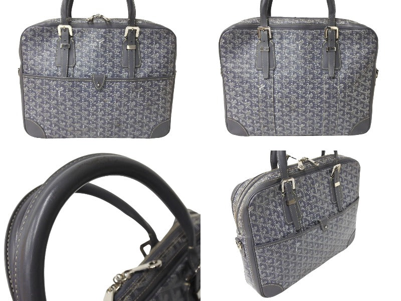 Goyard ゴヤール アンバサードPM ブリーフケース ビジネスバッグ ヘリンボーン グレー シルバー金具 良品 中古 65051