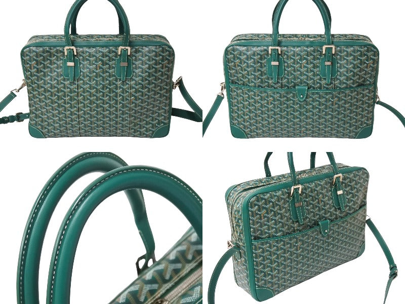 GOYARD ゴヤール アンバサードMM ブリーフケース ビジネスバッグ ヘリンボーン グリーン シルバー金具 美品 中古 65111 –  Casanova Vintage