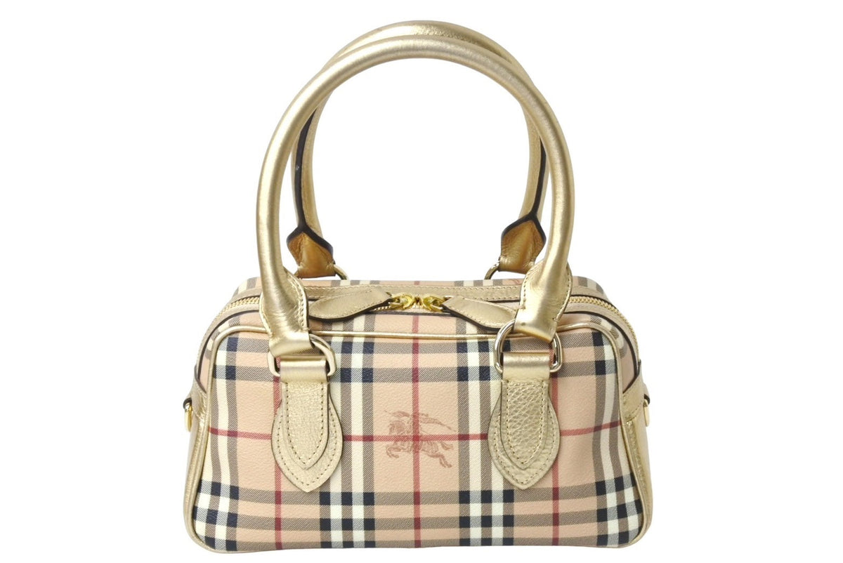 BURBERRY バーバリー ミニボストンバッグ ハンドバッグ シャドーホース ノバチェック ベージュ ゴールド金具 美品 中古 66157 –  Casanova Vintage