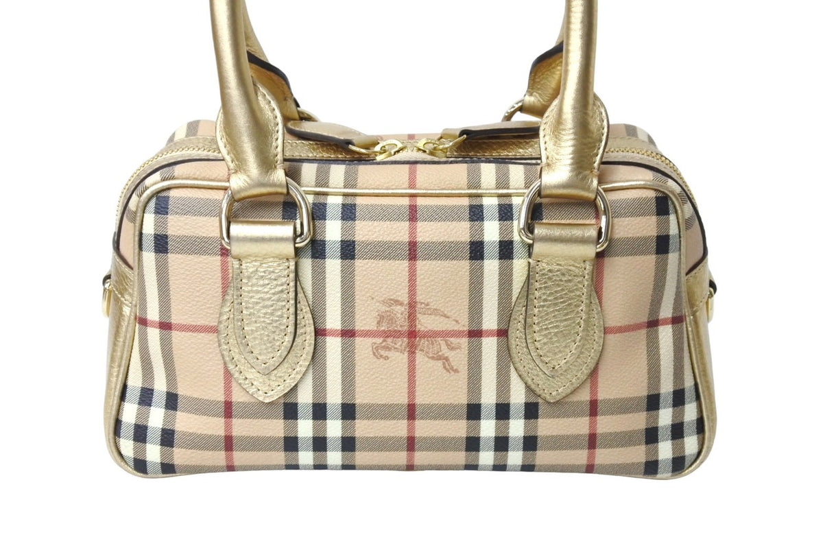 BURBERRY バーバリー ミニボストンバッグ ハンドバッグ シャドーホース ノバチェック ベージュ ゴールド金具 美品 中古 66157 –  Casanova Vintage