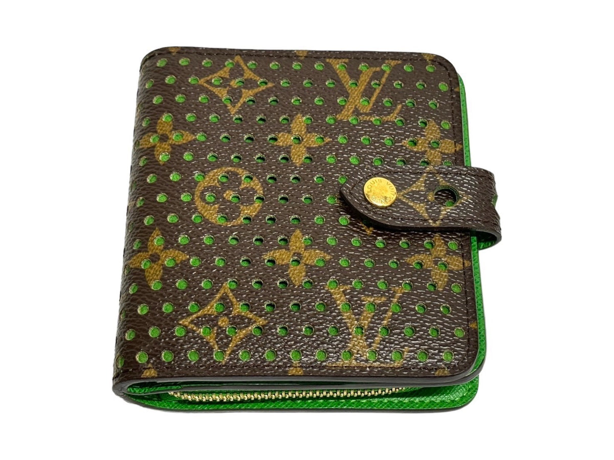 極美品 LOUIS VUITTON ルイヴィトン 二つ折り財布 コンパクトジップ ブラウン グリーン M95218 ゴールド金具 中古 66184 –  Casanova Vintage