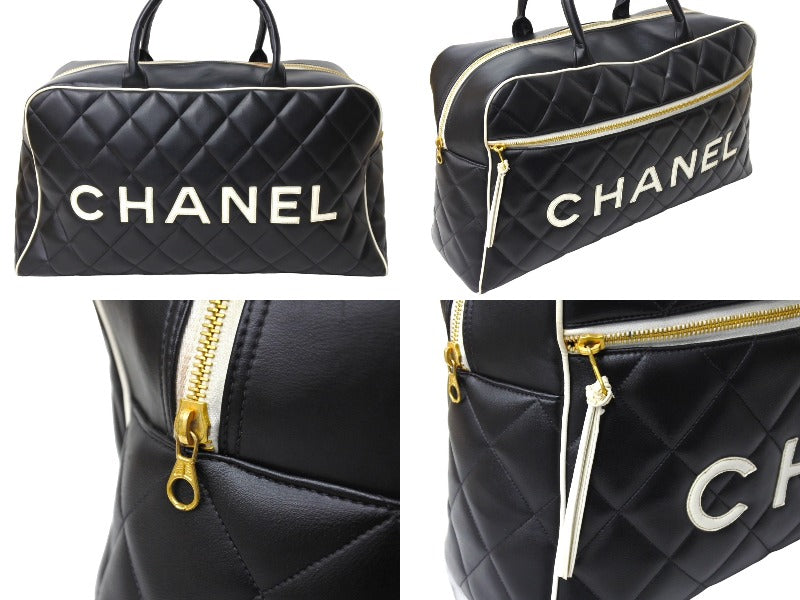 CHANEL シャネル ボストンバッグ 3番台 キルティング ブラック ホワイト ロゴ カーフスキン ゴールド金具 美品 中古 66426 –  Casanova Vintage