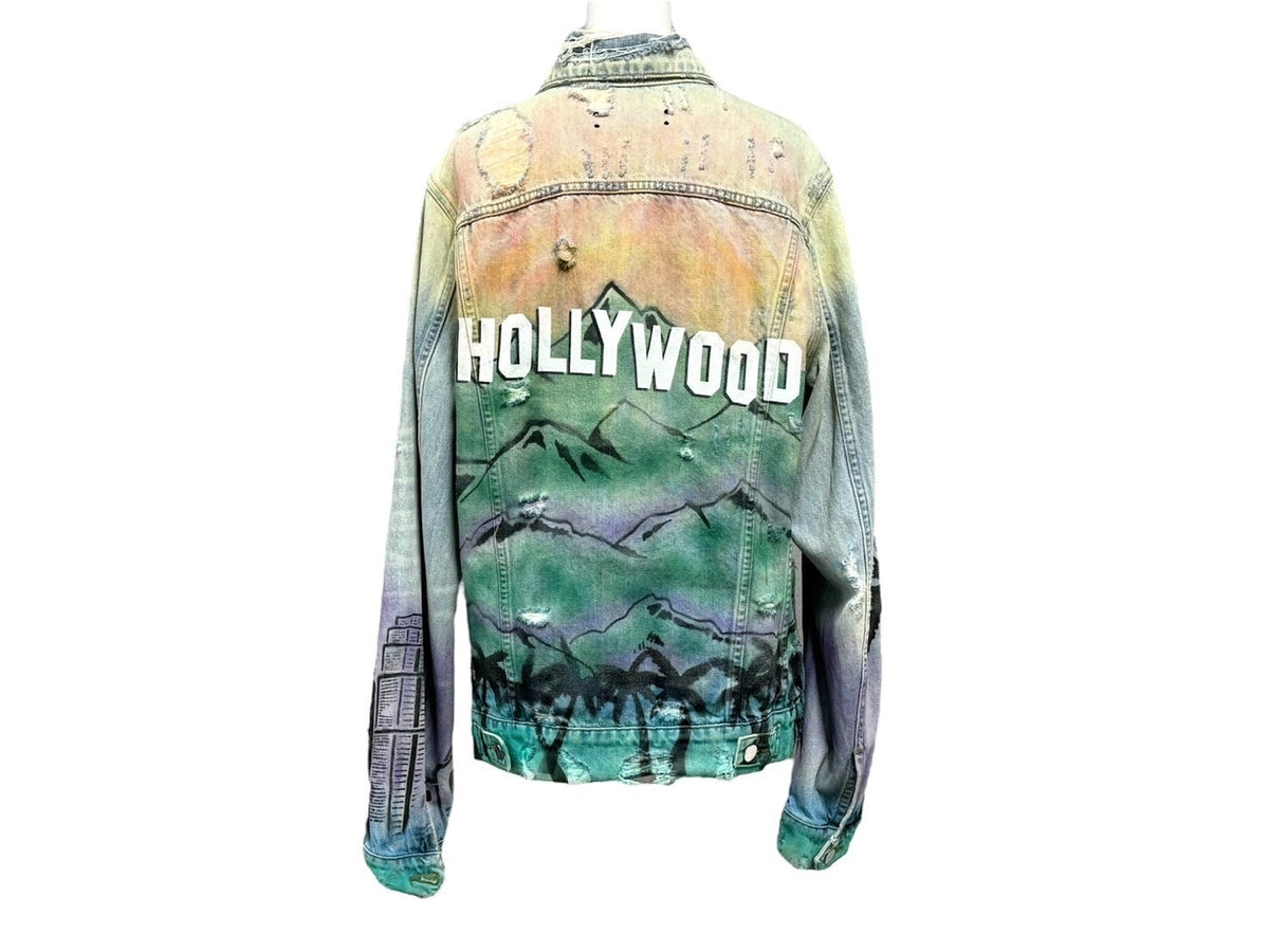 AMIRI アミリ HOLLYWOOD LOGO ハリウッド ロゴ デニムジャケット Gジャン コットン ブルー マルチカラー サイズM 美品 中古  67392 – Casanova Vintage