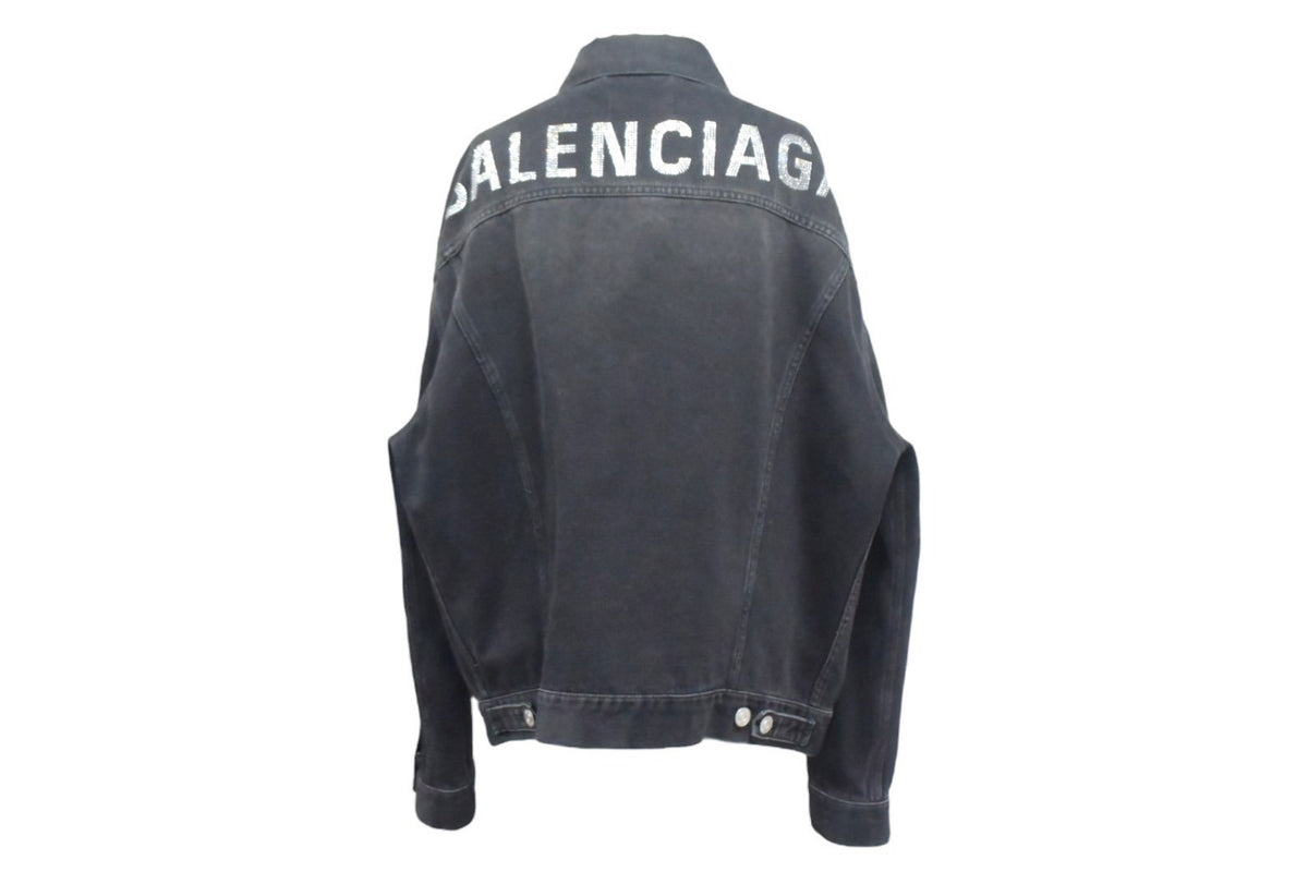 BALENCIAGA バレンシアガ デニムジャケット ロゴ ラインストーン 571449 TEW05 イタリア製 コットン ブラック サイズ34 美品  中古 67393 – Casanova Vintage