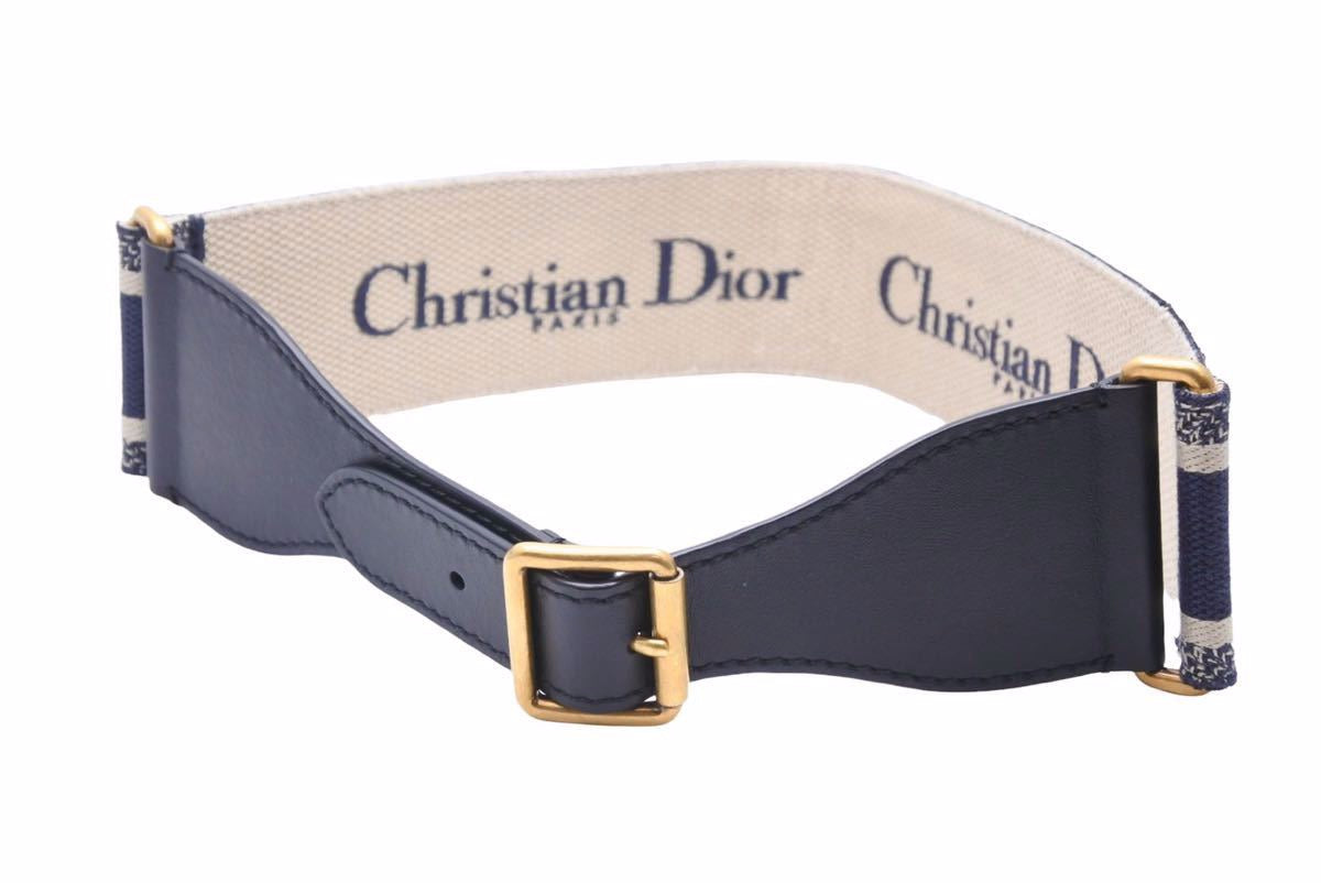 美品 Christian Dior ディオール ベルト ネイビー エンブロイダリー