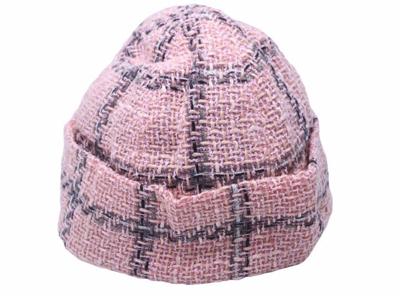 極美品 CHANEL シャネル ニットキャップ ピンク ツイード ココマーク