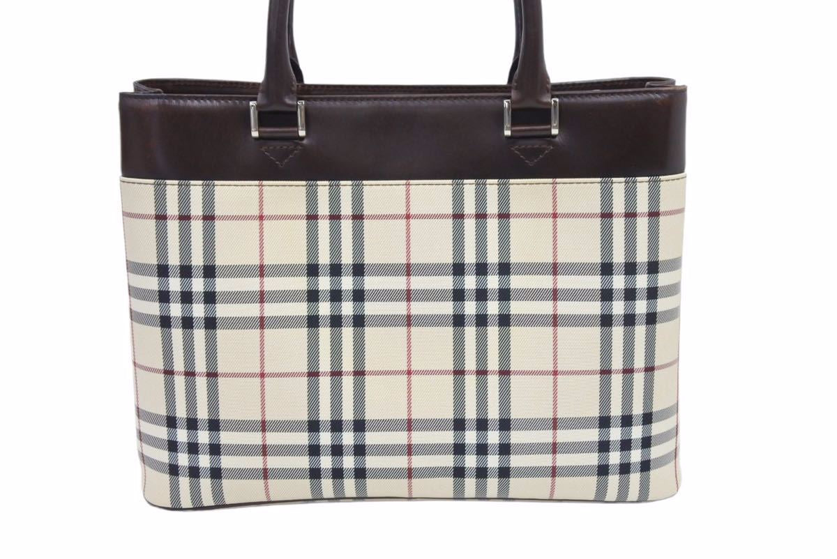 Burberry バーバリー ハンドバッグ ノバチェック柄 キャンバス レザー ...