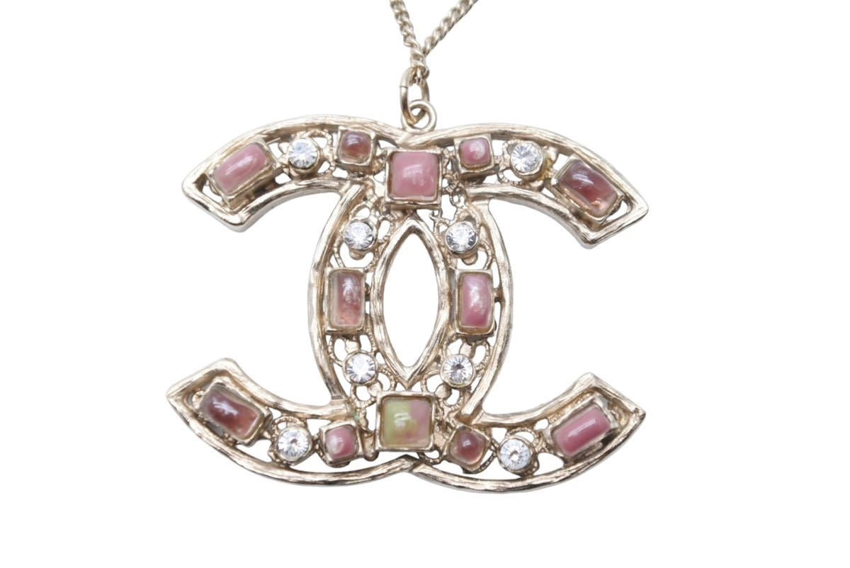 CHANEL シャネル ココマーク ネックレス アクセサリー ジュエリー GP ラインストーン ゴールド ピンク 美品 中古 43699 –  Casanova Vintage