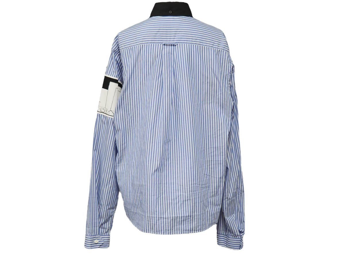 PRADA プラダ コミックシャツ ストライプシャツ 2018SS UCN167 S181 1QVU ブルー ホワイト ブラック コットン S 美品 中古 43810 PRADA - PRADA プラダ コミックシャツ ストライプシャツ 2018SS UCN167