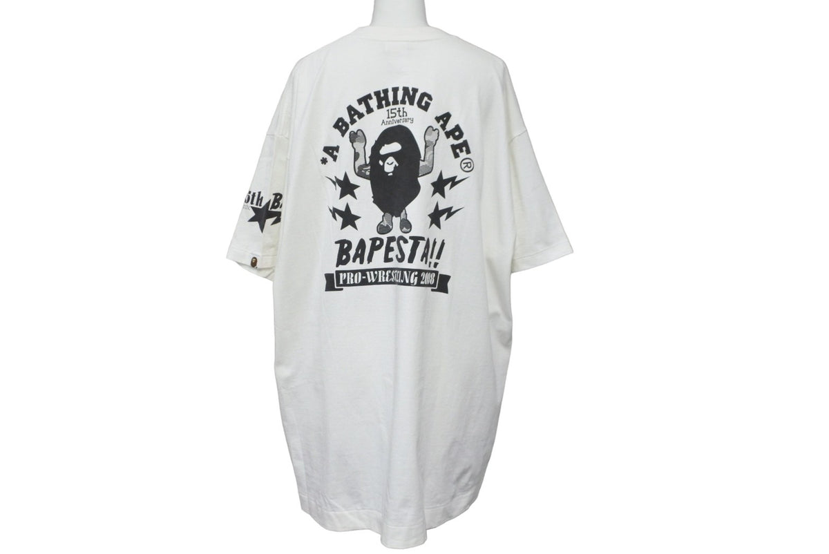 A BATHING APE アベイシングエイプ 半袖Ｔシャツ 全日本プロレス武藤敬司 15周年 2008 ホワイト コットン サイズXL 美品 中古  53459 – Casanova Vintage