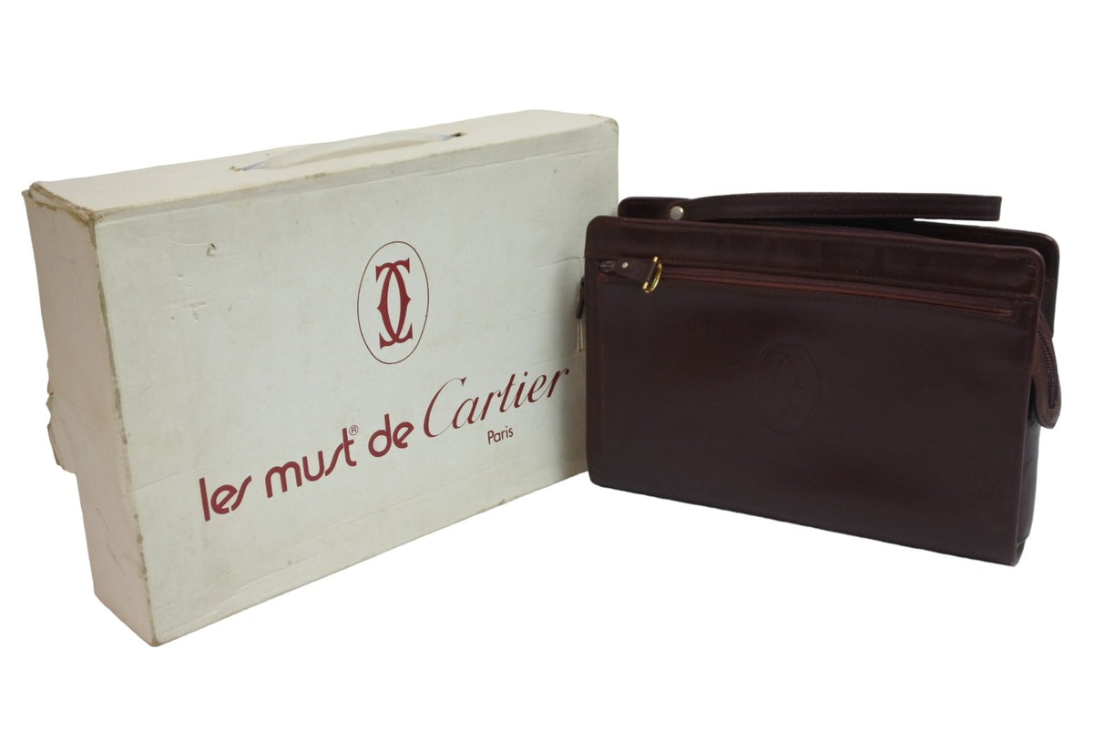Cartier　SecondBAG　VINTAGE MEN CARTIER MUST DE CARTIER MEN WRISTLET CLUTCH BAG VINTAGE BORDEAUX