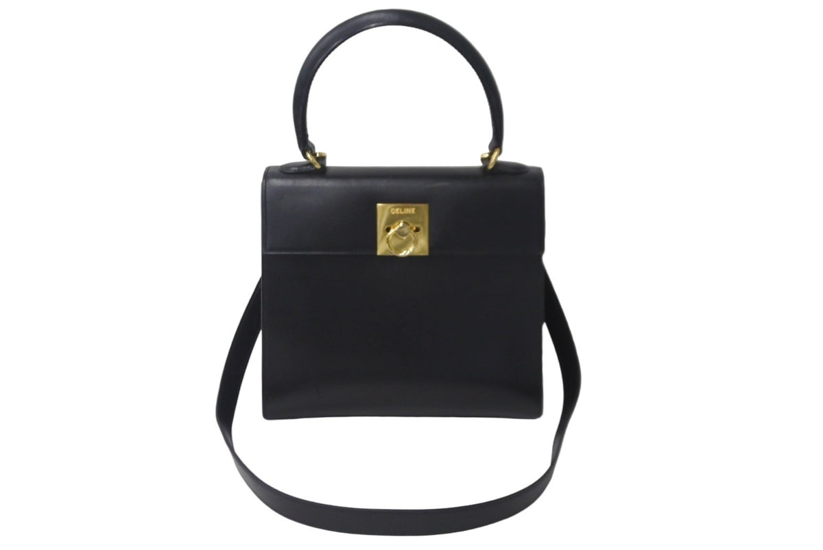 CELINE セリーヌ ケリー ハンドバッグ ショルダーバッグ 2way ブラック レザー カーフ ゴールド金具 中古 55577 –  Casanova Vintage