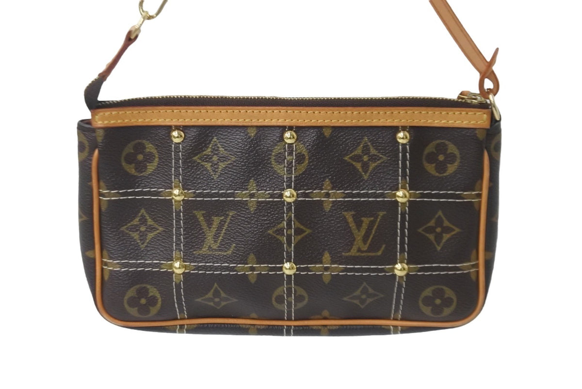 LOUIS VUITTON ルイヴィトン ハンドバッグ モノグラム・リヴェット スタッズ M40141 ブラウン ゴールド金具 美品 中古 55946  – Casanova Vintage