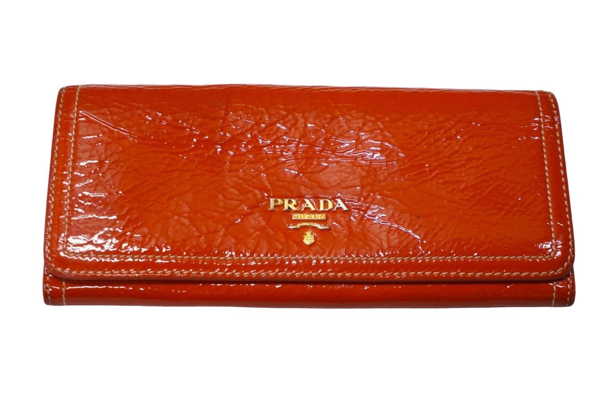 PRADA プラダ コーティング ステッチ 長財布 オレンジ ゴールド金具 ロゴ ウォレット 小物 中古 56865 – Casanova  Vintage