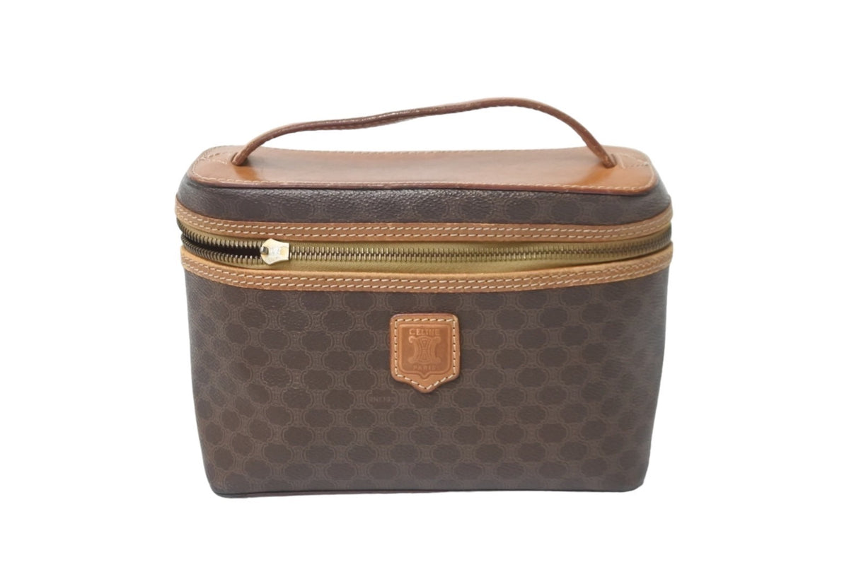 VINTAGE CELINE マカダム バニティバッグ ポーチ ゴールドジップ CELINE セリーヌ マカダム柄 バニティバッグ メイクポーチ ゴールド