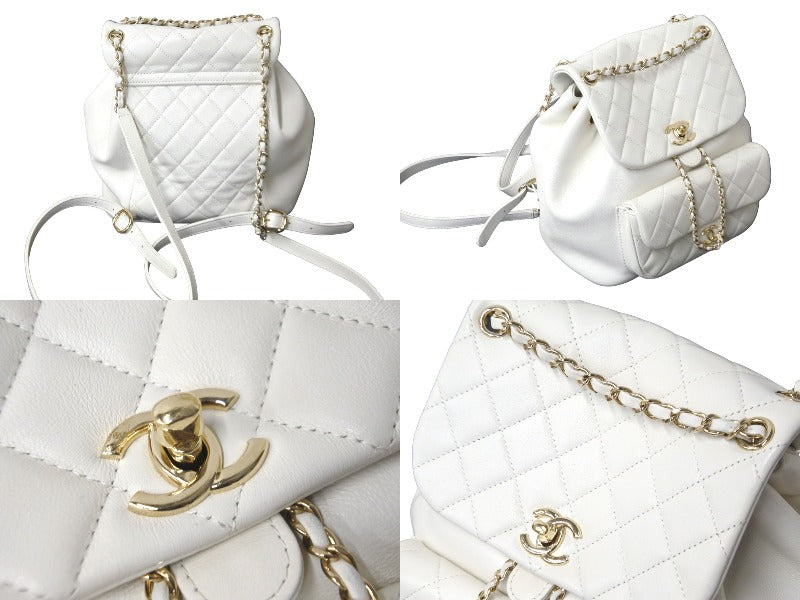 CHANEL シャネル チェーンリュック デイパック ココマーク AS2908 マトラッセ ラムスキン ホワイト ゴールド金具 美品 中古 57632  – Casanova Vintage