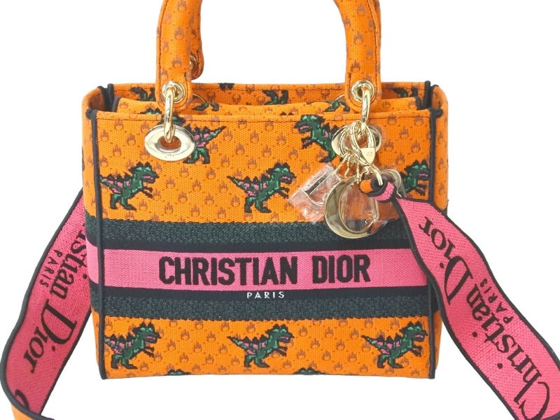 極美品 Christian Dior クリスチャンディオール ハンドバッグ レディ D-ライト ミディアム 恐竜オレンジ 2021 50-MA0221  中古 58419 – Casanova Vintage