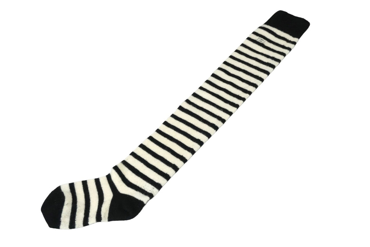 CHANEL シャネル ボーダー ロング ソックス ブラック ホワイト ココ