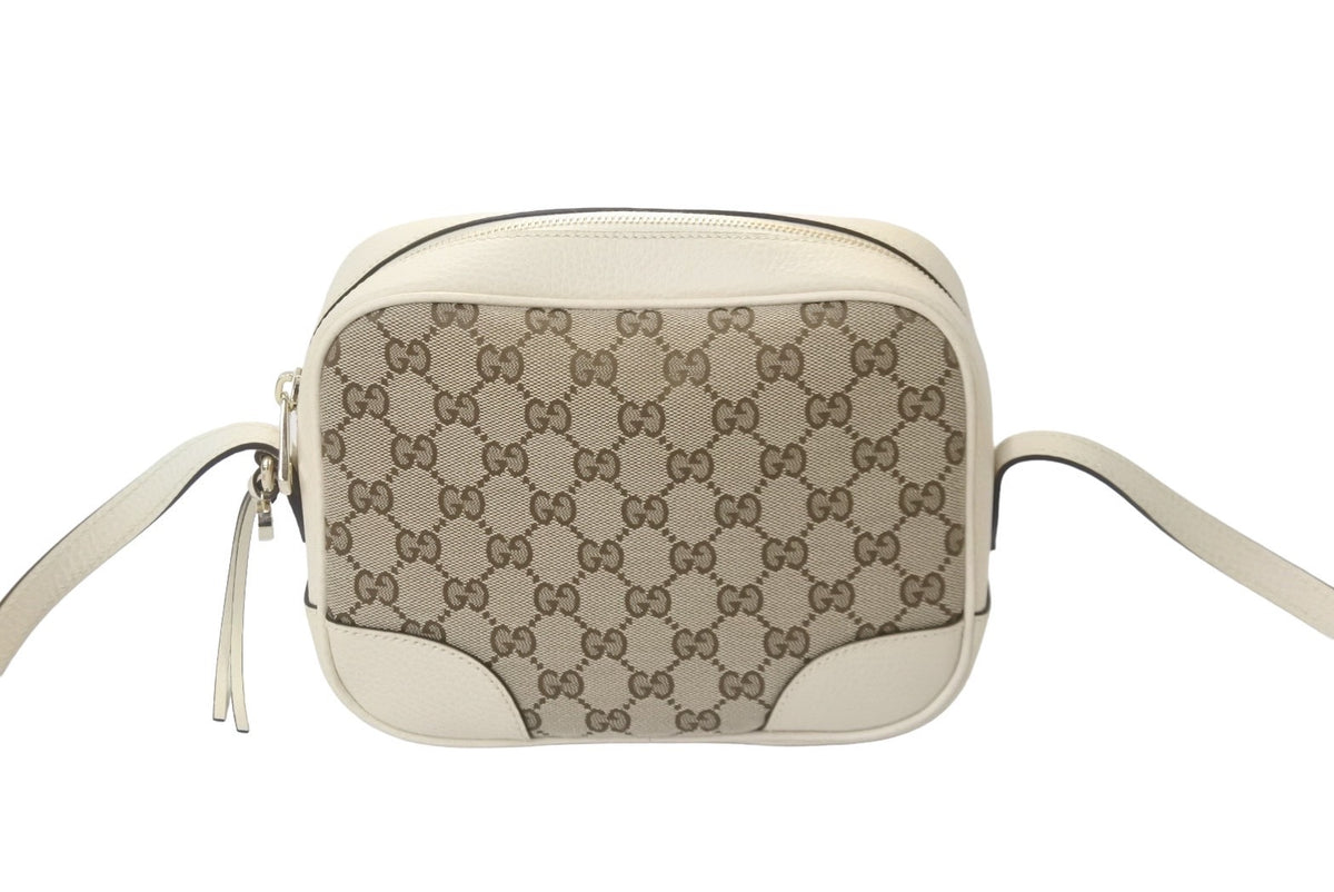 極美品 GUCCI グッチ ショルダーバッグ 斜め掛け 449413 520981 GGキャンバス レザー ベージュ ホワイト ゴールド金具 中古  58671 – Casanova Vintage