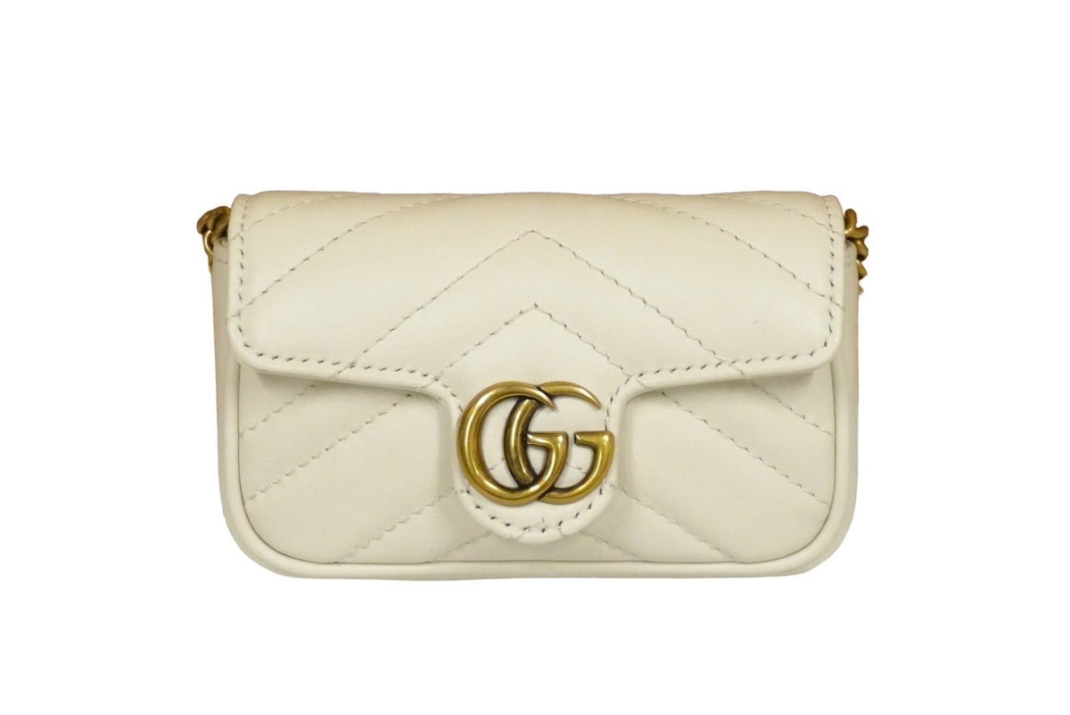 GUCCI グッチ GGマーモント ミニミニバッグ チェーン ポーチ ホワイト レザー 575161 ゴールド金具 美品 中古 59846 –  Casanova Vintage