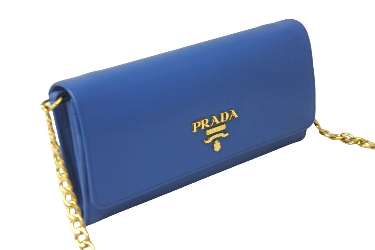 極美品 PRADA プラダ 長財布 チェーンショルダーストラップ付き サフィアーノルクス ブルエッテ 1BP290 ダークブルー 中古 59892 –  Casanova Vintage