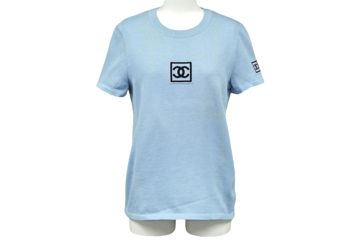 CHANEL シャネル スポーツライン 半袖ニット Tシャツ ココマーク ブルー コットン P21671V01329 良品 中古 61160 –  Casanova Vintage