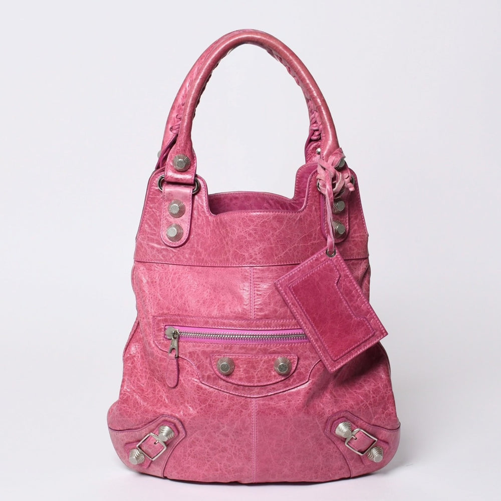 極美品 BALENCIAGA バレンシアガ ジャイアント スリム 2WAY ハンドバッグ ピンク 192911 レザー シルバー金具 中古 4a000061
