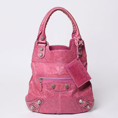 Very Good Condition BALENCIAGA Giant Slim 2WAY Handbag Pink 192911 Leather Silver Hardware Used 4a000061