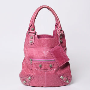 Very Good Condition BALENCIAGA Giant Slim 2WAY Handbag Pink 192911 Leather Silver Hardware Used 4a000061