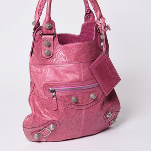 Very Good Condition BALENCIAGA Giant Slim 2WAY Handbag Pink 192911 Leather Silver Hardware Used 4a000061